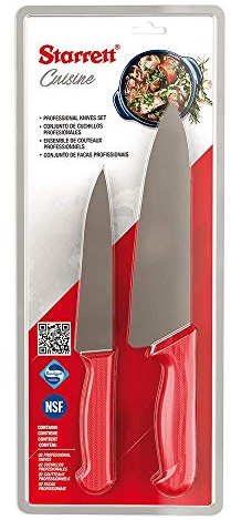 Starrett Stainless Steel Professional Kitchen Chef Knife Set - 1 x 6-inch & 1 x 8-inch Knives - Red Handle