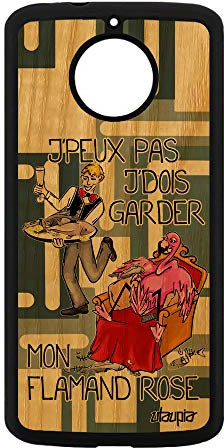 utaupia Coque j'peux Pas j'dois Garder Mon flamand Rose pour Moto E4 Plus Bois Silicone Dessin Pas Cher personnalisé Comique frêne pour Motorola