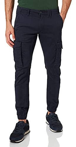 Herren Jack & Jones Hose Cargo Jogger Pants Paul Flake AKM 542 Twill Gummibund, Farben:Navy, Größe Hosen:31W / 34L