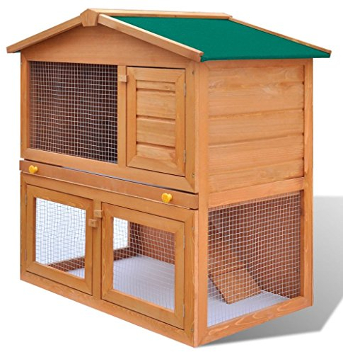yorten Holz Kaninchenstall, 3 Türen, Hasenstall, Tier Käfig, Kleintierhaus Gehege, 93 x 60 x 97 cm, Geeignet für Kaninchen