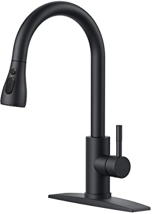FORIOUS Black Kitchen Faucet with Pull Down Sprayer, High Arc Single Handle Classic Stainless Steel Sink Faucet 1 or 3 Hole, Suitable for Farmhouse Camper Laundry Rv Bar