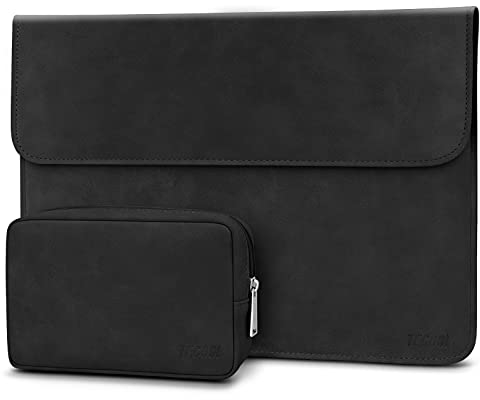 TECOOL 13 Pouces Housse PC Portable,Cuir Pochette Sacoche et Pochette Accessoires pour 2022-2024 MacBook Air 13.6 M3 M2, 2018-2020 MacBook Air 13 M1, 2016-2022 MacBook Pro 13 M2 M1 - Noir