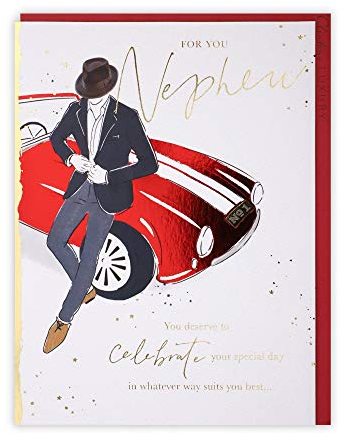 Clintons: Geburtstagskarte für Neffen mit klassischem Auto und Dapper Chap 149 x 195 mm, 1166225 Multi