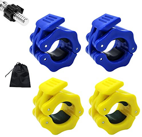 Barbell Clips 4 Pcs Barbell Clamps Comes with a carrying bag 1 Inch Fast Release Barbell Collar Clips,Weight Barbell Locks Collar Clips for Workout, Weightlifting,Strength Training (Blue+Yellow)