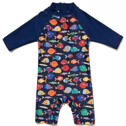 BONVERANO Traje baño bebé protección Solar UPF 50+ Cierre Cremallera (Pescado, 3-6 Meses)