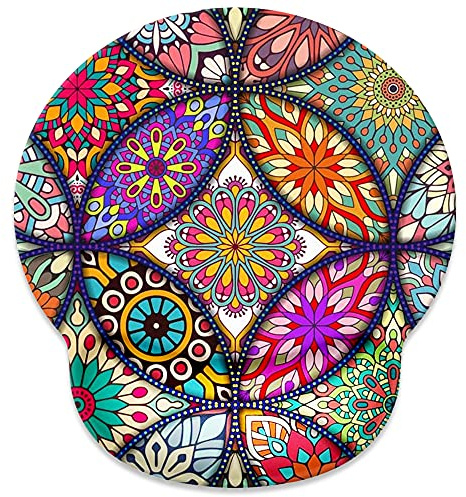 Goodsprout Tapis de souris ergonomique avec repose-poignet en caoutchouc antidérapant, motif mandala floral, 250 x 230 x 5 mm