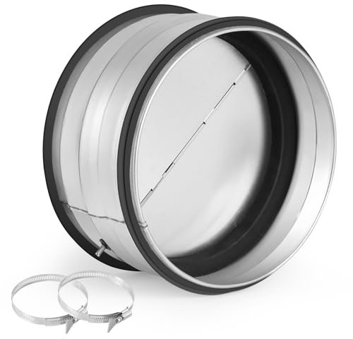 PLCatis Einschub Rückstauklappe DN 150mm Dunstabzug,Verzinktes Stahlblech, Einsatz für Rückflussverhinderer in Lüftungskanälen, mit 2 x Edelstahl 304 Schlauchschellen mit Griffen 141-165mm