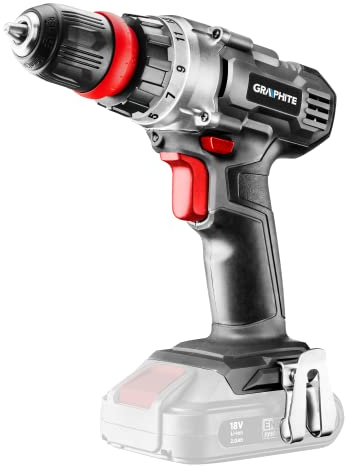 GRAPHITE Perceuse-visseuse sans fil 18 V, Energy+ Li-Ion, vitesse de rotation I : 0-350 min-¹ II : 0-1250 min-¹, mandrin auto-serrant 0,8-10 mm, six pans creux ¼, couple (souple/dur) : 28/44 Nm