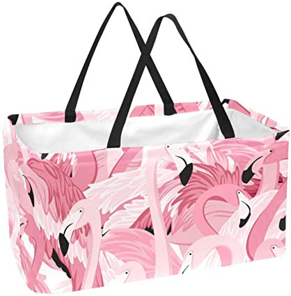 MOMOLOA Wiederverwendbarer Einkaufskorb Rosa Flamingo Tragbare Faltbare Picknick-Einkaufstüten Wäschekorb Einkaufstasche