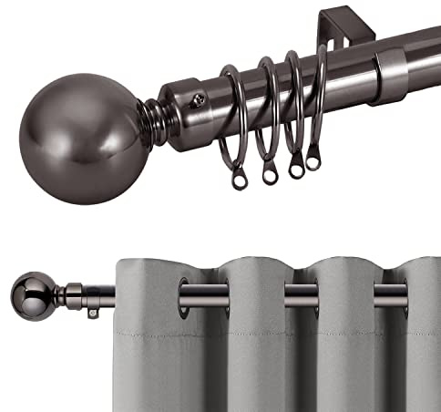 Hafaa Curtain Poles Plain Metal Ball Adjustable Decorative Window Curtain Pole Includes 70 to 120 cm Extendable Curtain Rod, 60mm Size Classic Finials, Rings, Brackets & Fittings Set, Black Nickel