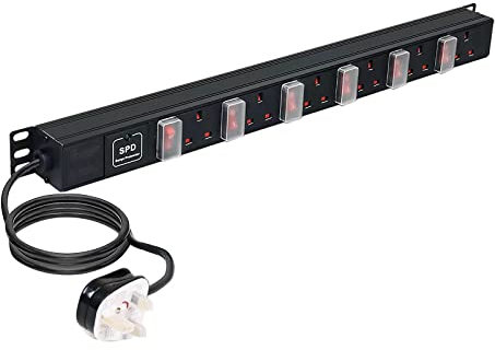 Ennotek PDU Surge Protected Extension Lead, 6 Way Plug 13A Individually Switched Power Distribution Unit, 3M Extension Cable for Home, Office and Industrial Use