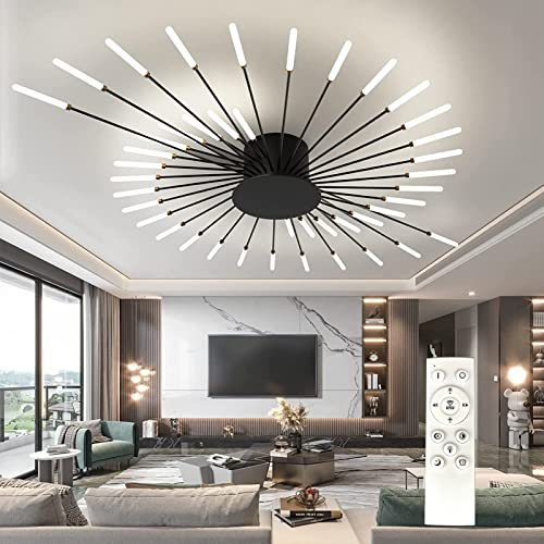 AHXIAOZN Modern LED Deckenleuchte, Wohnzimmerlampe Schwarz Deckenlampe, 42 Köpfe Modern Design Schlafzimmerlampe für Esszimmer Arbeitszimmer, Neutrales Licht, 128cm