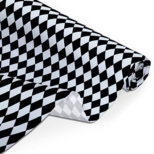 Amilian Baumwollstoff, Meterware für Basteln, Patchwork ca. 160 cm x 200 cm, bastel Baumwolltuch Stoffe Nähstoffe zum Nähen Schachbrett Schwarz