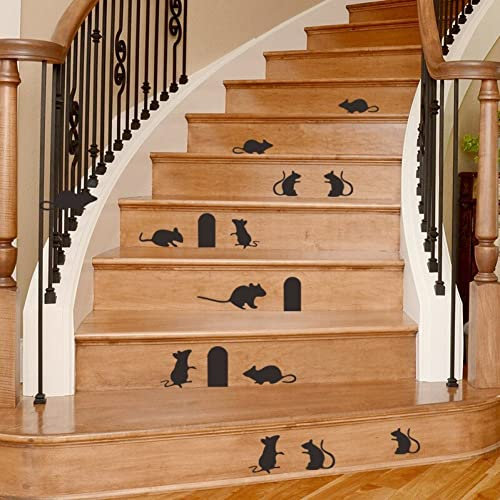 Cartoon Little Mouse Family Loch Treppe Wandkleber Ecke Treppe Dekoration Wandtattoos Abnehmbares DIY Vinyl Art Wandgemälde