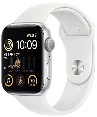 Apple Watch SE (2nd Gen) (GPS, 44mm) - Silver Aluminium Case with White Sport Band, Regular (Renewed)