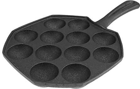KICHOUSE 12-Hole Cast Iron Non-Stick Baking Tray Pan for Aebleskiver Ebelskivers and Octopus Meatball Mould for Home Cooking