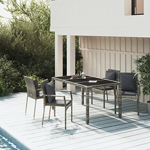 Festnight 5 teilig Garten Sitzgruppe Poly Rattan Gartenmöbel Set 4 Personen Essgruppe Gartentisch mit Stühle Stapelbare Gartengruppe Sitzgarnitur Gartengarnitur Terassenmöbel Grau