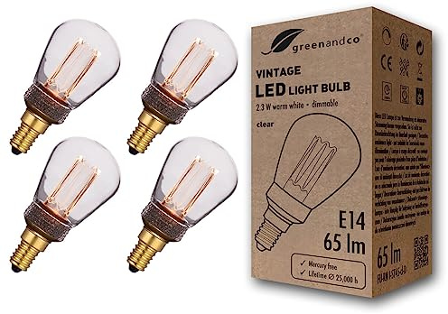 greenandco 4X Decorative Dimmable LED Vintage Light Bulb | E14 ST45 | Clear | 2.3W 65lm | 1800K Extra Warm White | 320° | 230V | Flicker Free
