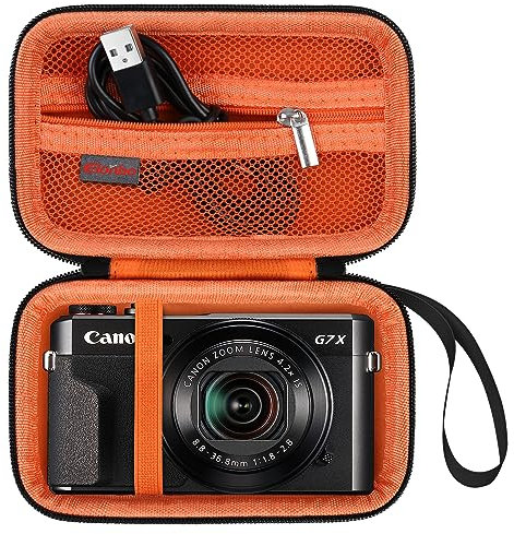 Elonbo Carrying Case for Canon PowerShot G7 X Mark III/ G7 X Mark II/ G7X/ SX740/ SX730 HS Digital Camera, 4K Vlogging Camera Travel Bag, Mesh Pocket fits Batteries and Charging Cable. Black+Orange