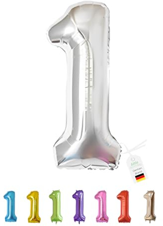 LITTLE BIRTHDAY | Zahlen Luftballon | Folienballon | Helium Gas Balloon Ballon | 101 cm | 0 1 2 3 4 5 6 7 8 9 in vielen Farben | Geburtstag | Kindergeburtstag | Deko | silber 1