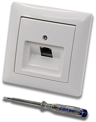 Busch Jäger, Rutenbeck Unterputz Netzwerkdose Ethernet 10 Gigabit/S (10GbE) KAT6A 6A - 1xRJ45 Anschluss in BalanceSi alpinweiß Rahmen und UAE Abdeckung inkl. EBROM Phasenprüfer zur Montage des Geräts