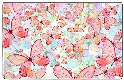 ROOZEE Rosa Schmetterling Flanell rutschfeste Fläche Teppich 150x100 cm, weich und langlebig Wohnkultur Teppiche für Wohnzimmer und Schlafzimmer