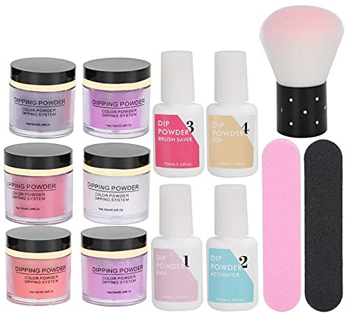 Dip Powder Nail Kit Starter Colors Collection, Acrylic Dipping Powder Liquid Set with Base Top Coat Brush Saver for French Nails Art Manicure (K1213)