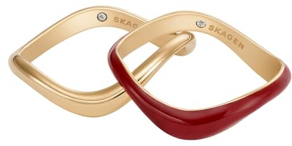 Skagen Damen-Steckring Liquid Metal Edelstahl Emaille goldfarben cranberryfarben, SKJ17687109