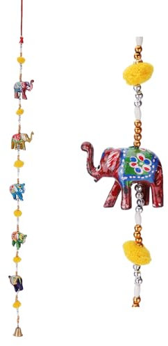 Crafts of India Handmade Traditional Paper Mache Five Elephants Wall and Door Hanging Home Office Decor