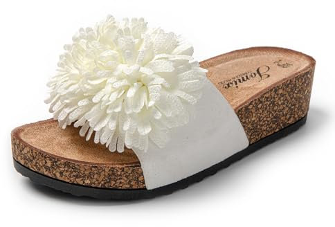 JOMIX Chanclas Mujer Verano con Flores Sandalias Mujer con Cuña Chanclas Mujer Playa Sandalias Mujer Comodas Chanclas Corcho Mujer Piscina Mar, Blanco, 38 EU