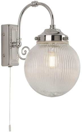 Licht-Erlebnisse Spiegelleuchte mit Schalter E14 IP44 Chrom Weiß aus Glas Metall Jugendstil Wandleuchte Badezimmer Wandlampe Badezimmerlampe Wand