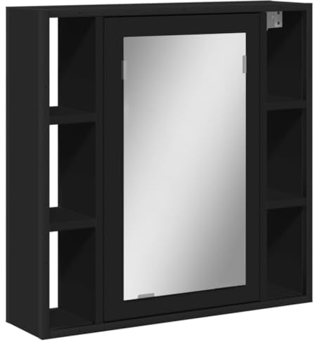 vidaXL Bathroom Mirror Cabinet - Black Engineered Wood, Wall-Mounted, Clear Glass, 60x16x60 cm, Modern Storage