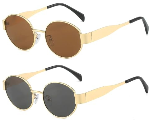 YAMEIZE Retro Oval Metall Rahmen Sonnenbrille - für Damen Herren Klassisch Rund UV400 Schutz Kleine Brillen Travel Fahren Outdoor