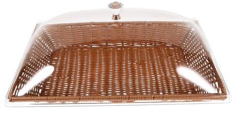 HOLIDYOYO Bread Basket with Lid: Tabletop Food Serving Baskets Rectangular Imitation Rattan Woven Fruit Tray Bowl for Vegetable Restaurant Display Kitchen Party