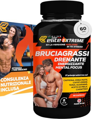 Italian Elite® Integratore Brucia Grassi Elite Extreme. 60 caps. Termogenico, Drenante, Dimagrante, Energizzante Forte, Detox, Booster Mentale. Per Uomo e Donna