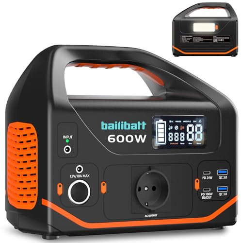 Tragbare Powerstation, 600W 293Wh Powerstation (Peak 1200W), 100W PD leiser Generator Für Camping, Reisen, Survival Backup, CPAP, Draußen, Notfälle, 230V Pure Sine Wave AC Ausgang