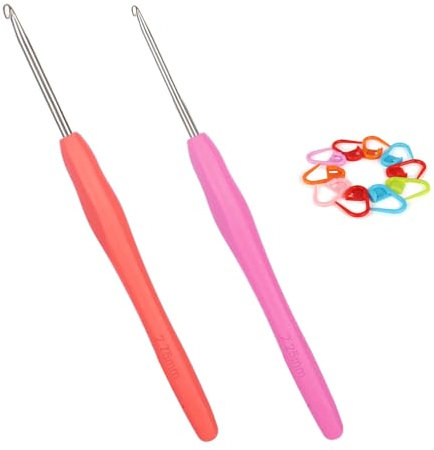 Coopay Häkelnadel 2,25 mm und 2,75 mm, 2 Stück Metall Häkelnadeln mit Maschenmarkierer, Ergonomische Häkelnadel mit Weichen Griff für Arthritische Hände, TPR Griff Häkelnadeln 2,25 2,75 mm