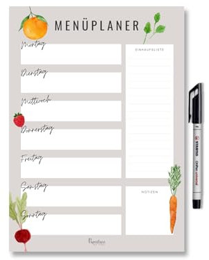 Magnetischer Menü Planer mit Einkaufsliste für Familien, DIN A4 abwischbarer wiederverwendbarer Wochenplaner für Meal Planning und Meal Prepping, Speiseplan für Kühlschrank (Magnetisch inkl. Stift)
