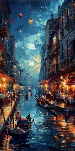 Ville Peinture Numero Adulte, Eenfants Peinture par Numéro Petit Bateau Peinture par Numero Débutants Activité Manuelle, avec 3 Pinceaux et Acryliques Pigment, Decoration Murale 60X120CM (Sans Cadre)