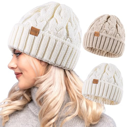 PIOZAED Womens Winter gestrickt Beanie Hut Stricken warme Skull Cap Skull Cap Beanie für Frauen 2 Packs