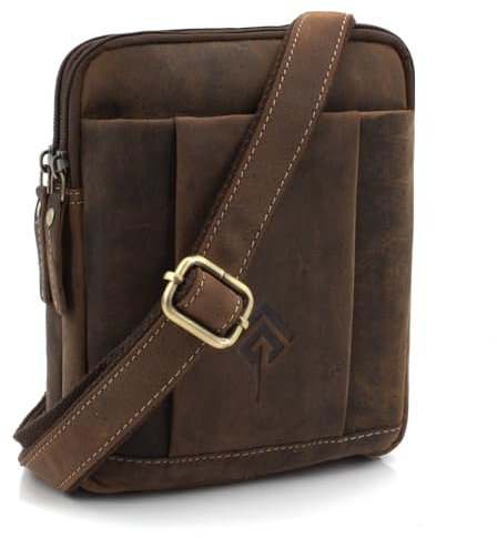 ekavale Umhängetasche Herren aus Leder - Stylische Schultertasche Herren Vintage - Messenger-Bag für Männer, für Alltag, Arbeit Robuste kleine Herrentasche (Wood)