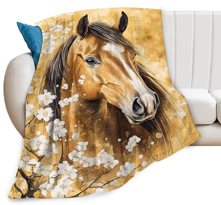 Baegopa Pferdedecke für Mädchen und Frauen, gemütliches Plüsch-Fleece, Flanell, Tierblumen-Decken, Geschenke für Pferdeliebhaber, Dekoration, 127 x 101 cm