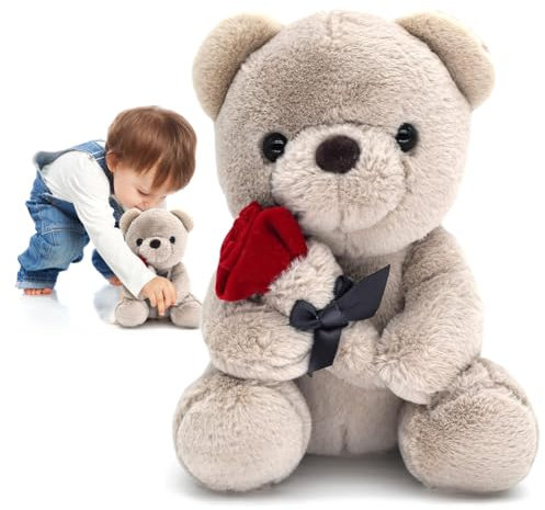 Zinueen Roses Ours en Peluche 23 cm, Nounours, Ours en Peluche, Cadeau de Saint-Valentin pour La Petite Amie, Ours en Peluche Doux pour Cadeau Petite Amie Noël, Anniversaire (Brun)