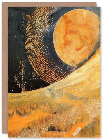 Artery8 Greeting Card Abstract Sunrise Orange on Black Oil Painting Blank For Him Or Her Art Birthday Card