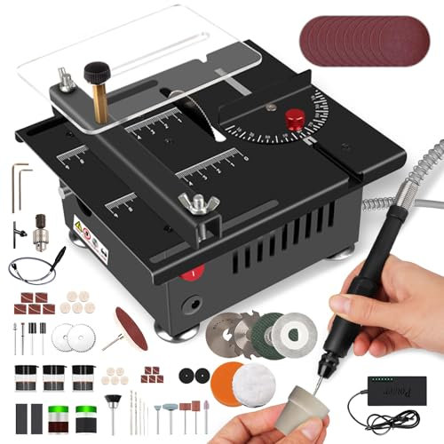 Mini Sega da Tavolo Per Artigianato, Mini Sega da Tavolo Multifunzione Potenza 100w, Piccola Sega da Tavolo Portatile, 7 Velocità Regolabili, Taglio 0-90°, Per Fai da Te, Legno, Acrilico E Taglio Pcb