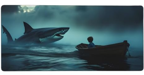 Tapis de Souris Gamer XXL 900x300x3mm Grand Tapis de Souris Bleu, Tapis Bureau Requin Mouse Pad Base en Caoutchouc Antidérapante, avec Bords Cousus Étanche Surface Lisse, Maison Déco Cadeau t-2025