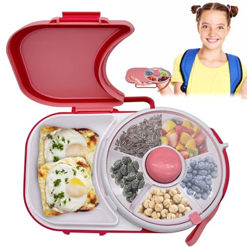 GOMETY Snack Spinner mit Box Set, Multifunktionale Drehen Kinder Snackbox mit Deckel, 5 Fächern Tragbarem Snackbehälter, Runde Snack Melonenkerne Organizer BPA-frei für Outdoor Familien Party (Rosa)
