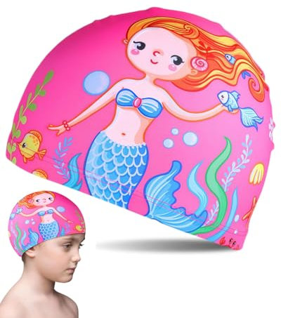 BPTRKOM 1 pezzo Cuffia da Nuoto per Bambini Confezione Piscina Neonato Cuffia Nuoto Impermeabile per Capelli Lunghi Cuffia Piscina Bambina(rosa)