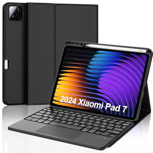 SENGBIRCH Funda con Teclado Inalámbrico Desmontable y Touchpad para Xiaomi Pad 7/7 Pro 11.2 - Compatible 2024, Negro