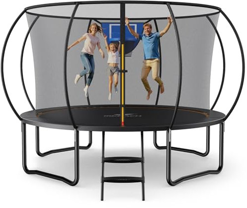 MERACH Trampolin Outdoor 305 cm/366 cm/427 cm/488 cm, Trampolin Sicherheitsnetz und Basketball, MaxLoad 330 lb Bodentrampolin Outdoor Gartentrampolin